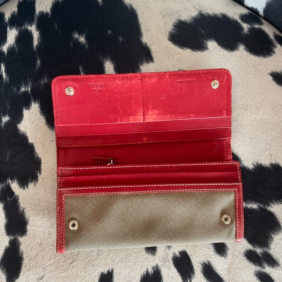 PRADA Beige & Red Fabric Long Wallet - Picture 8 of 14